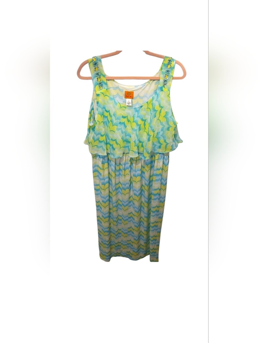 Ruby Rd. Sky Blue & Neon Floral Chic beaded Maxi dress size Large